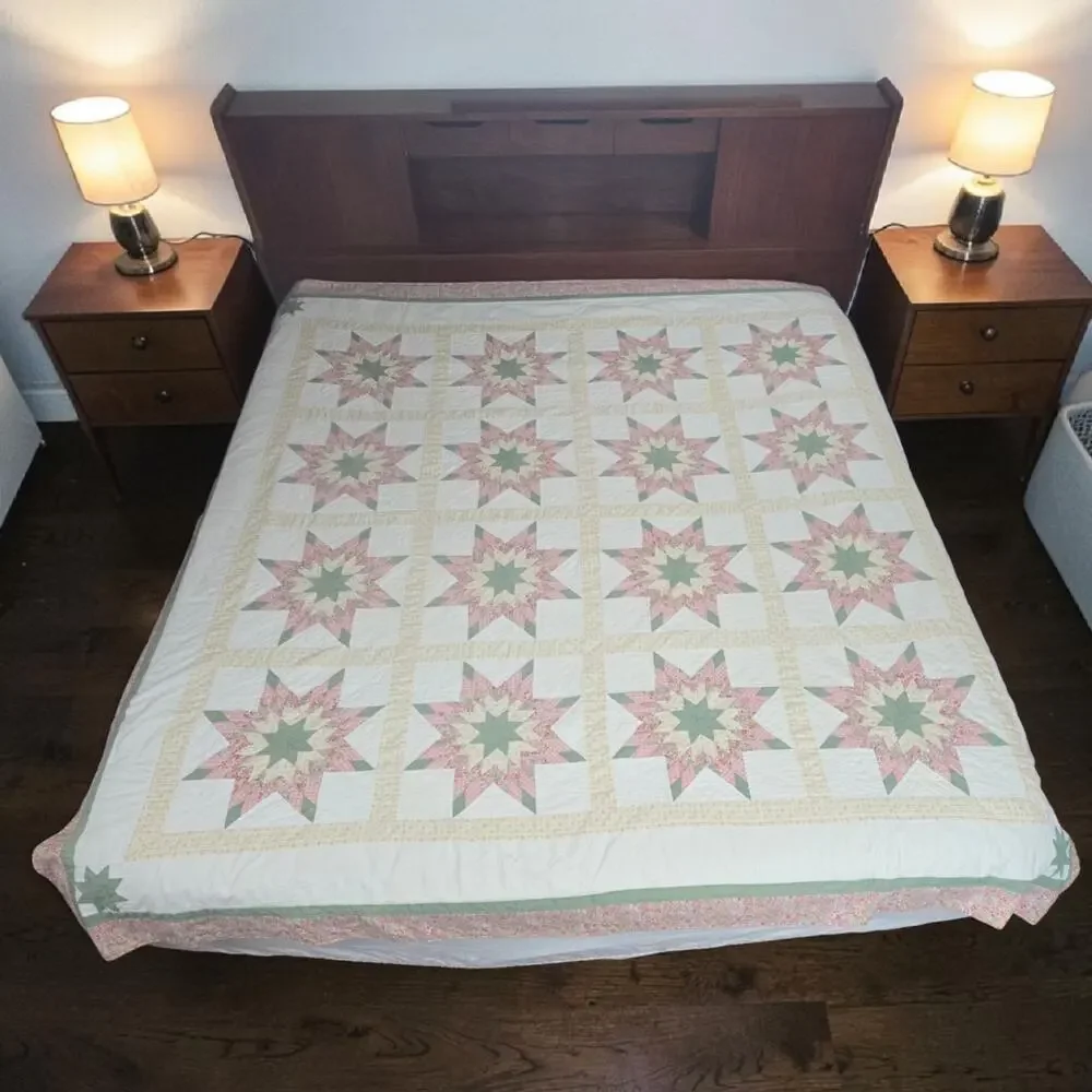 Vintage Lone Star Quilt Patchwork Coverlet 82x82" Cutter READ - Picture 6 of 12